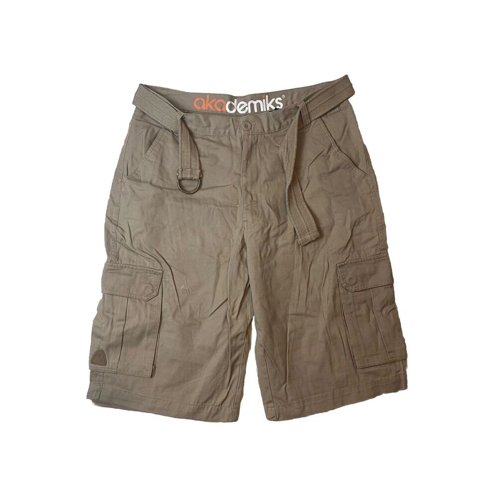 Akademiks Shorts Mens SIZE 36 High Rise Cargo 13.5" Inseam Zip Logo Tan